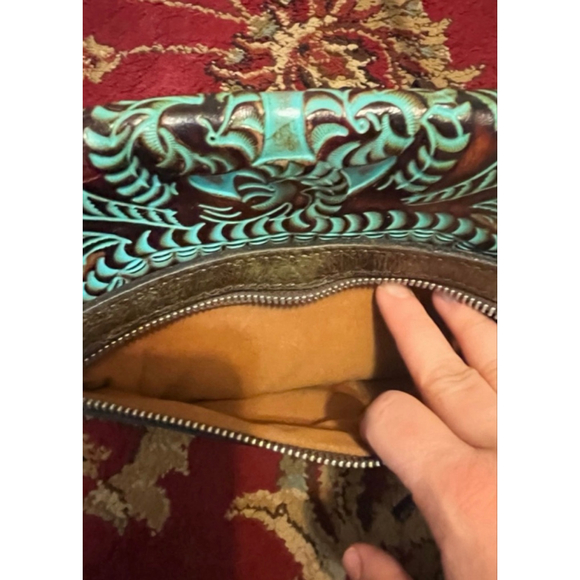Patricia Nash Tooled Leather Crossbody Bag Turquoise Floral Western Boho - Picture 9 of 12